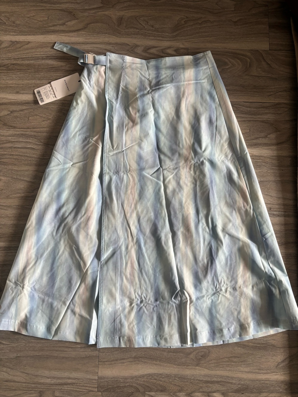 Pastel Blue A-Line Midi Skirt with Buckle Detail